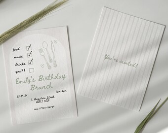 Birthday Brunch Invitation For Women, 21st Birthday Invitation, Brunch Birthday Invitation Instant Download, Dinner Invitation, Double Sided