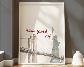 New Yorker Poster, Nyc Poster Print, New York Art Print, New York City Map Poster, Vintage Wall Art, Brooklyn Bridge Print, Central Park Art