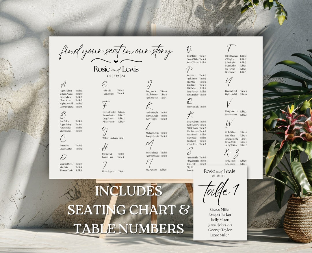 Wedding Seating Plan Alphabetical Chart Template, Minimalist Wedding ...