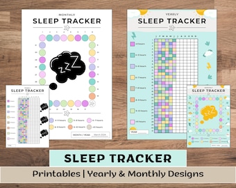 Rastreador de sueño imprimible / Diseños mensuales y anuales / Página de diario / Seguimiento de la salud / Descarga digital instantánea
