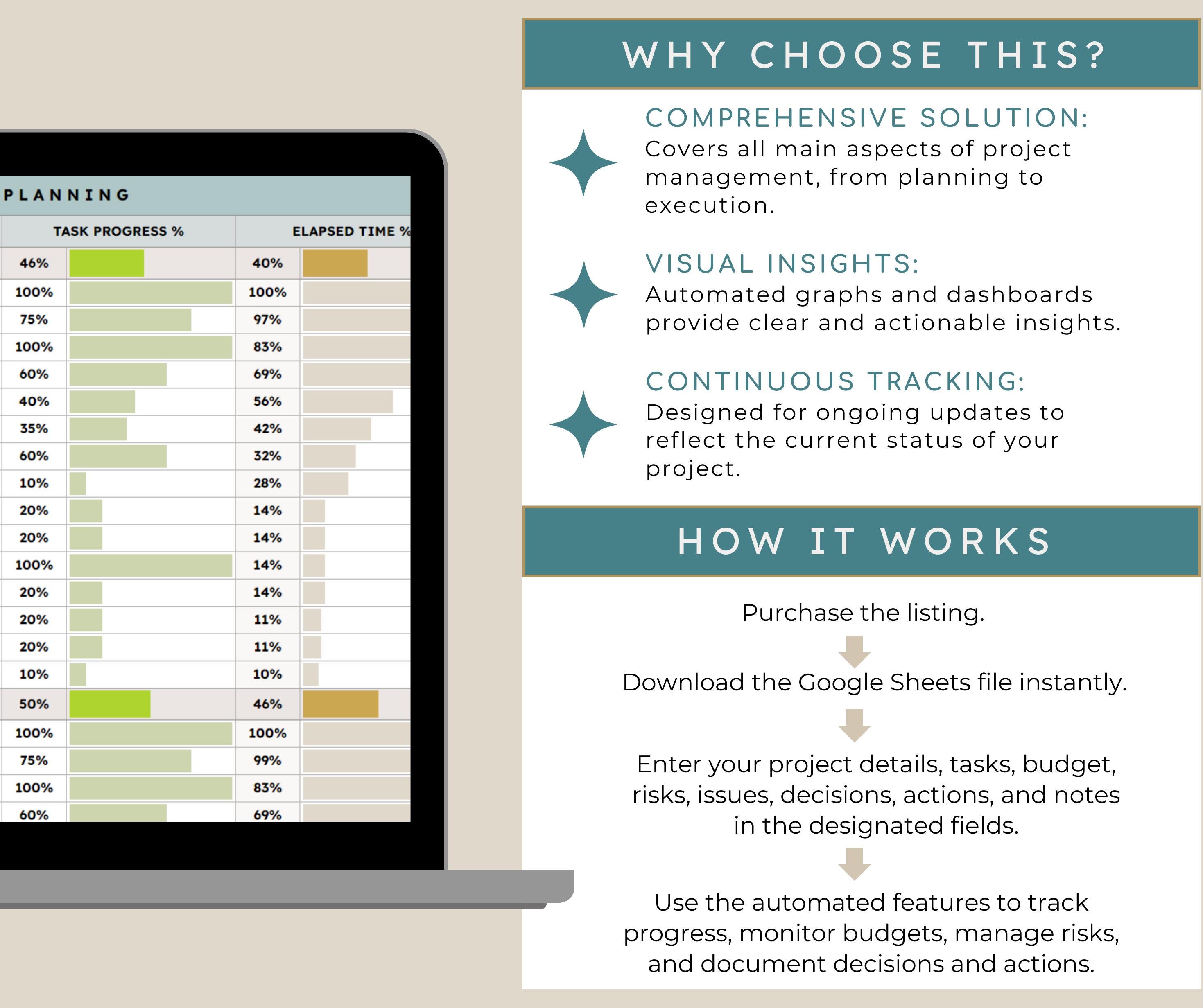 Project Management Spreadsheet | Google Sheets Template (instant ...