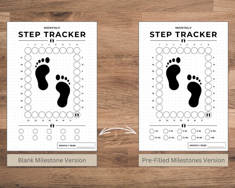 Step Rangs Step Tracker Printable | Monthly & Yearly Designs | Fitness Journal ...