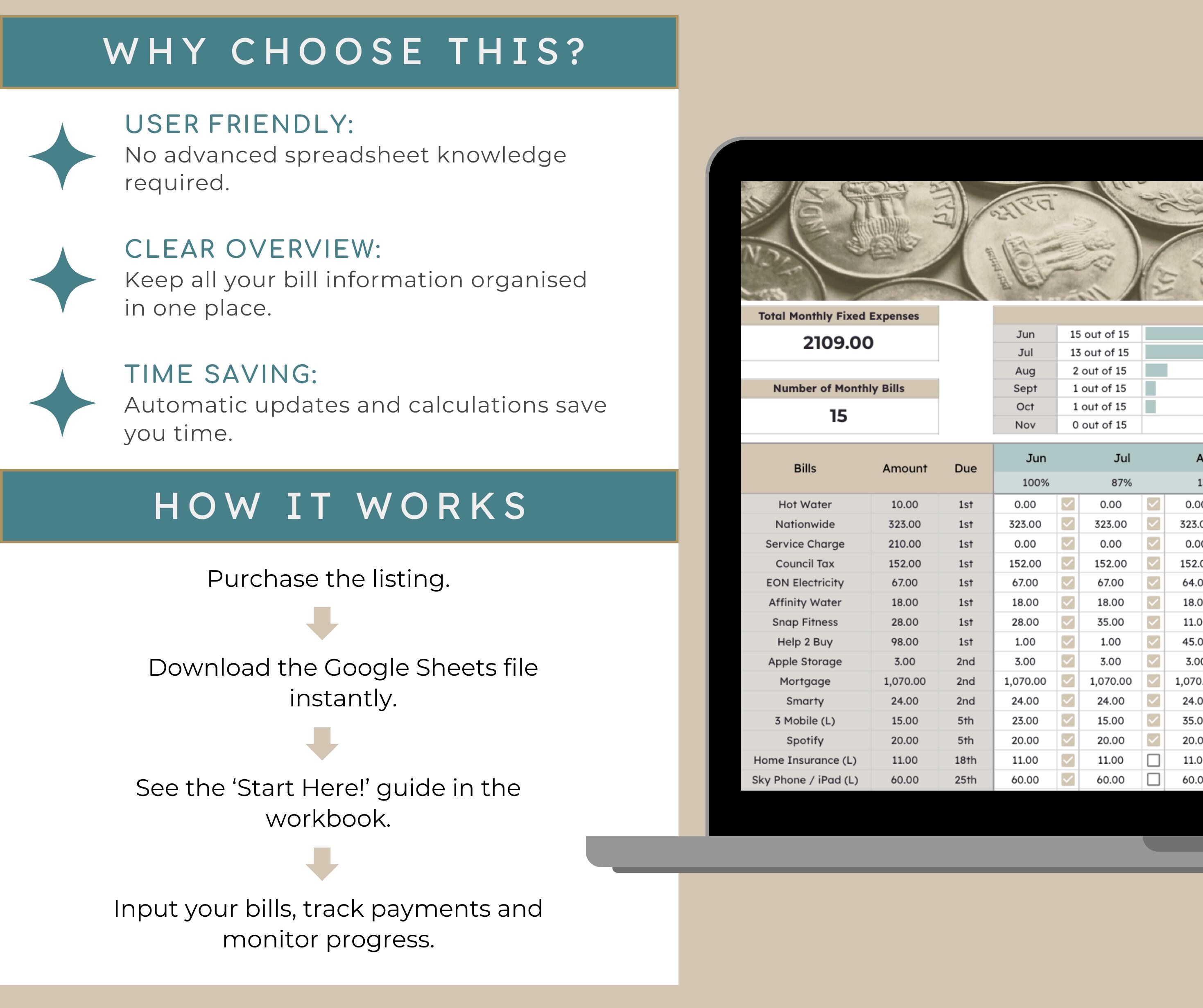 Bill Payment Tracker Google Sheets Template | Monthly Fixed Outgoings ...