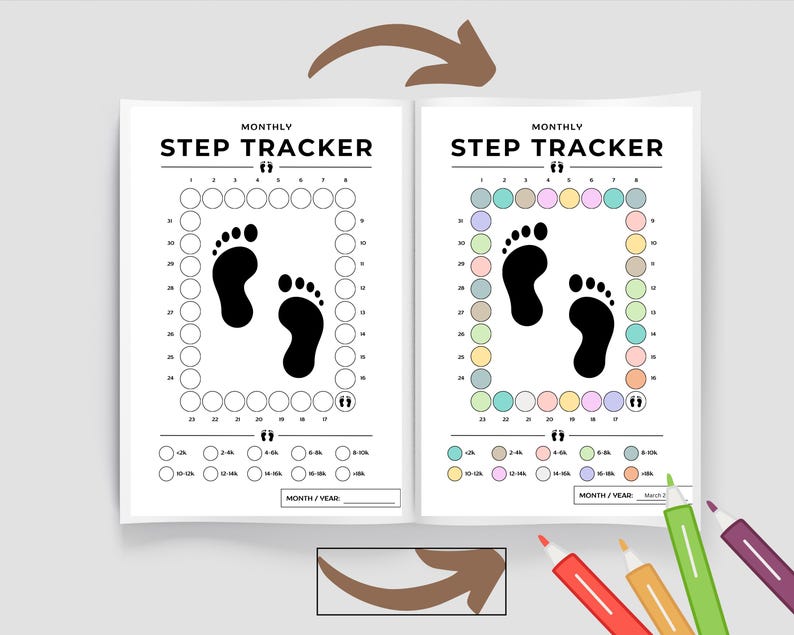 Step Rangs Step Tracker Printable | Monthly & Yearly Designs | Fitness Journal ...