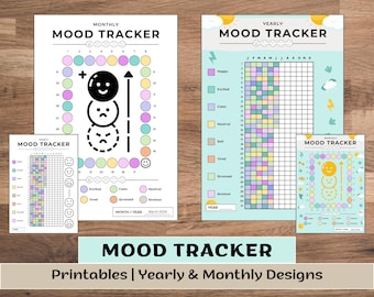 Mood Tracker Printable | Monthly & Yearly Designs | Journal Page | Health Tracking | Instant Digital Download