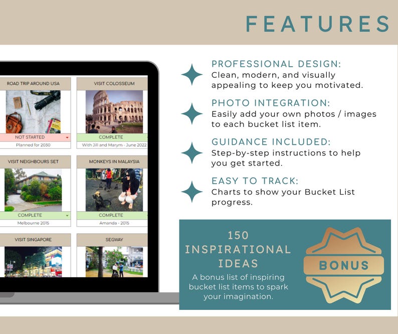 Bucket List Tracker Template, Google Sheets, Image Input (digital ...