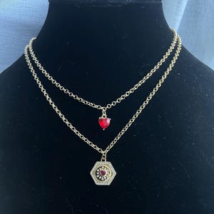 Gold simple necklaces, Red simple gold necklaces, gold heart necklace, red heart necklace