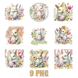 Cute Pastel Easter Bunny PNG, Floral Happy Easter PNG, Spring Rabbit Clipart, Easter Egg Designs, Girls Easter Sublimation Art