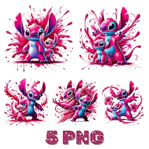 Angel Png Bundle, Stitch Couple Png, Stitch Love Png, Stitch Angel Png, Stitch Png, Stitch and Pink Stitch Watercolor, stitch pink clipart