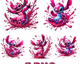 Ängel png-paket, stygnpar png, stygnkärlek png, stygnängel png, stygn png, stygn och rosa stygn akvarell, stygn rosa clipart