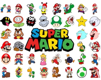 Super Mario SVG Bundle for Cricut and Sublimation, Mario Cut Files, Mario Clipart, Super Mario Font, Mario PNG, Mario Family Svg,Layered Svg