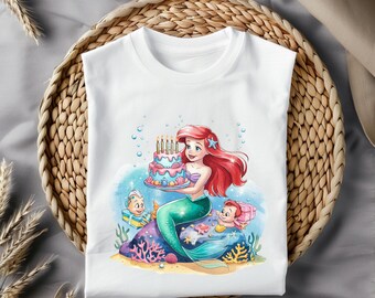 Ariel Birthday PNG, Cute Mermaid Clipart, Underwater Party Sublimation, Ocean Cake Digital Art, Sea Princess Illustration for Shirts