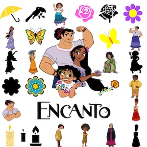 Paquete Encanto Svg, paquete de imágenes prediseñadas Encanto png, fuente encanto letra png svg, encanto pastel topper png, encanto cartel png, sublimación encanto