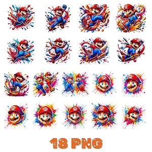 Mario clipart bundle, Super Mario Splash Png, Mario Clipart, Videogame mario, Mario Cut Files, Super Mario Font, Digital PNG Download