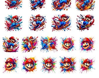 Mario clipart bundle, Super Mario Splash Png, Mario Clipart, Videogame mario, Mario Cut Files, Super Mario Font, Digital PNG Download