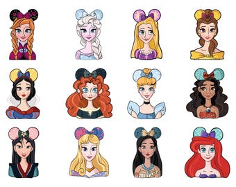 Princess Ears Portrait PNG Bundle, Fairytale Girl Clipart Set, Transparent PNG