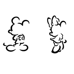 Pode incluir: Ilustração em preto e branco de dois personagens de desenho animado. Os personagens estão de frente um para o outro e têm cabeças grandes e redondas com traços simples. O personagem à esquerda tem uma cabeça grande e redonda com um pequeno nariz redondo e dois pequenos olhos redondos. O personagem à direita tem uma cabeça grande e redonda com um pequeno nariz redondo e dois pequenos olhos redondos. O personagem à direita tem um laço na cabeça.