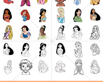 Princess SVG Bundle, Princess Clipart Instant Download, Princess Birthday, Moana clipart, Frozen Svg, Snow White clipart, sleeping beauty