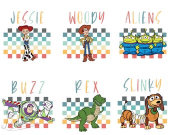 Toy Story Characters Retro Style PNG Set, Slinky Rex Buzz Alien Clipart