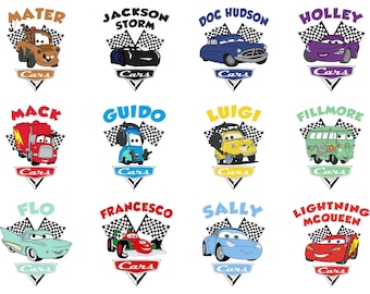 Cars Character Racing Badge Bundle Png, Cartoon Car Clipart Set