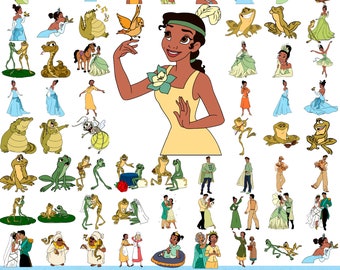 Prinses en de kikker Svg-bundel, Tiana Clipart Svg, prinses Svg, Tiana Svg bundel, familie-uitstapje svg Clipart Instant Download, achtergrond