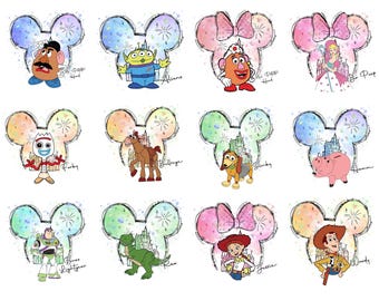 Toy Story Character Ears PNG Bundle, Vacation Theme Cartoon Clipart, Transparent Files