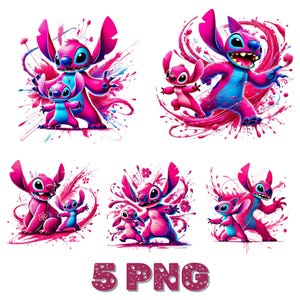 Angel Png Bundle, Stitch Couple Png, Stitch Love Png, Stitch Angel Png, Stitch Png, Stitch and Pink Stitch Watercolor, stitch pink clipart