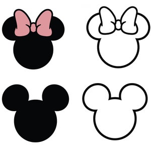 Mickey and Minnie Inspired SVG Bundle, Mickey Minnie Ears, Mouse Ears outline and Mouse Bow, Mouse Silhouette, Mickey Mouse head SVG, Mouse
