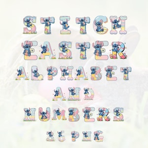 Letras PNG de puntada de Pascua, conjunto de alfabeto y números en colores pastel, linda fuente de dibujos animados, clipart de álbum de recortes digital, descarga instantánea