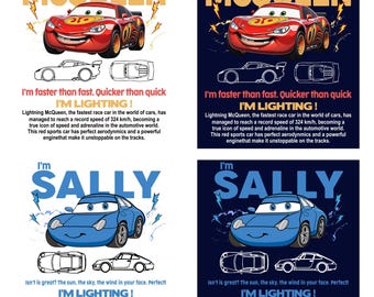 Lightning McQueen and Sally Character Posters Png Set, Cars Movie Wall Art