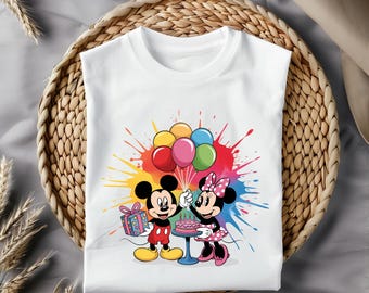 Mickey and Minnie Birthday Clipart, Cute Colorful Balloon Illustration, Party-Themed Digital PNG, Instant Download