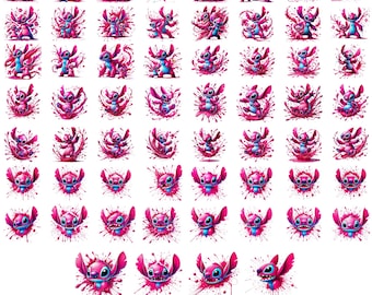 Stich Engel Png Bundle, Stich Paar Png, Stich Liebe Png, Stich Engel Png, Stich Png, Stich und Rosa Stich Aquarell, Stich Rosa Clipart