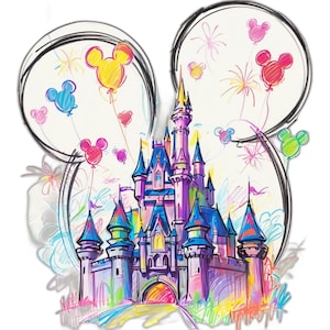 Watercolor Magical Kingdom Png, Mouse Ear Castle Png, Retro Colorful Castle Png, Sublimation Design Png, Magic Kingdom Png, Instant Download