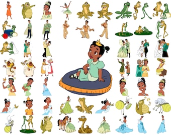 Prinses en de kikker Svg-bundel, Tiana Clipart Svg, prinses Svg, Tiana Svg bundel, familie-uitstapje svg Clipart Instant Download, achtergrond