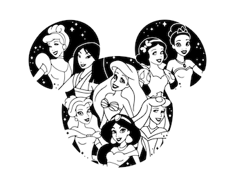 Princess SVG, ears png, princess ariel elsa moana belle tiana pocahontas rapunzel, Princess Ears, Princess Png, Mickey Ears,Digital Download
