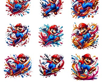 Mario clipart bundle, Super Mario Splash Png, Mario Clipart, Videogame mario, Mario Cut Files, Super Mario Font, Digital PNG Download