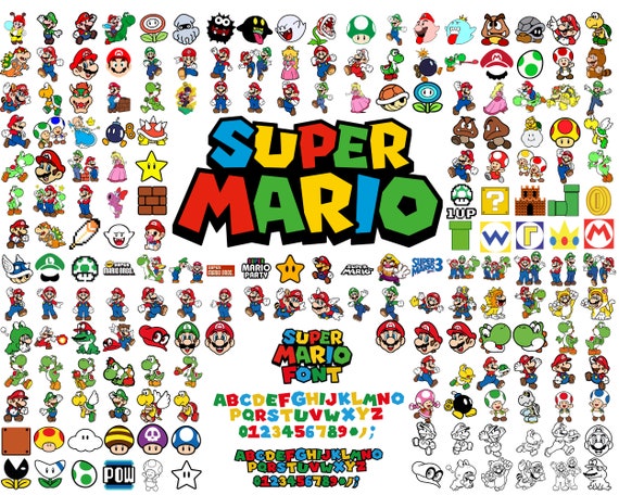 Super Mario SVG Bundle for Cricut and Sublimation, Mario Cut Files, Mario Clipart, Super Mario Font, Mario PNG, Mario Family Svg,Layered Svg