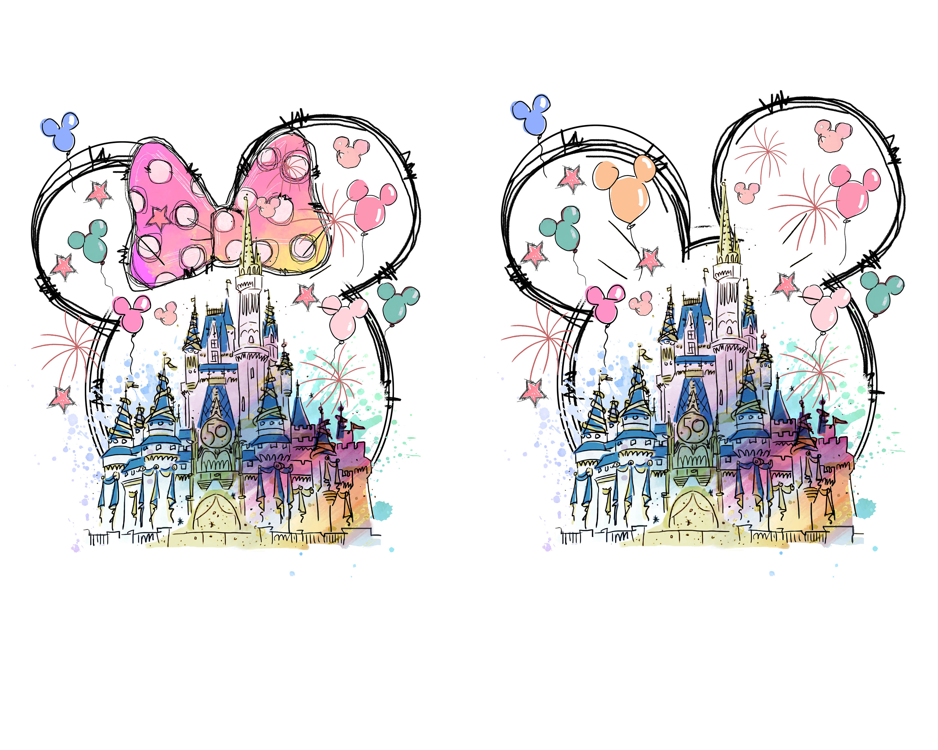 Watercolor Magical Kingdom Png, Mouse Ear Castle Png, Retro Colorful Castle Png, Sublimation Design Png, Magic Kingdom Png, Instant Download
