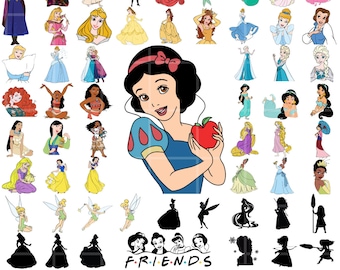 Princess SVG Bundle, Princess Clipart Instant Download, Princess Birthday, Moana clipart, Frozen Svg, Snow White clipart, sleeping beauty