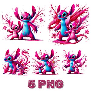 Angel Png Bundle, Stitch Couple Png, Stitch Love Png, Stitch Angel Png, Stitch Png, Stitch and Pink Stitch Watercolor, stitch pink clipart