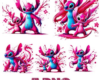 Stich Engel Png Bundle, Stich Paar Png, Stich Liebe Png, Stich Engel Png, Stich Png, Stich und Rosa Stich Aquarell, Stich Rosa Clipart