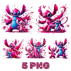 Angel Png Bundle, Stitch Couple Png, Stitch Love Png, Stitch Angel Png, Stitch Png, Stitch and Pink Stitch Watercolor, stitch pink clipart