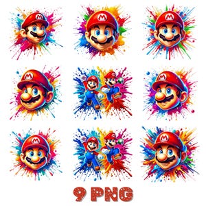 Mario clipart bundle, Super Mario Splash Png, Mario Clipart, Videogame mario, Mario Cut Files, Super Mario Font, Digital PNG Download