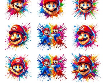Mario clipart bundle, Super Mario Splash Png, Mario Clipart, Videogame mario, Mario Cut Files, Super Mario Font, Digital PNG Download