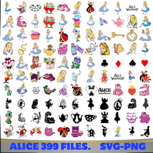 399 Files Alice in Wonderland SVG Bundle, Alice SVG, Princess svg, Alice in Wonderland Clipart, Alice in Wonderland digital download