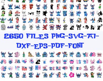 Stitch Mega SVG PNG Bundle, Cartoon Character Clipart, Cricut Cut Files
