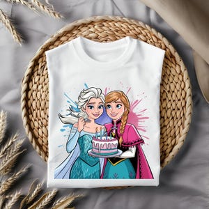 Elsa and Anna Birthday Party Clipart, Princess Sisters Birthday PNG, Cute Cartoon Digital File, Instant Download