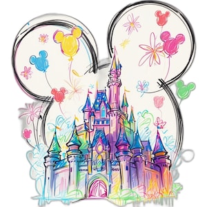 Aquarel Magical Kingdom png, muisoorkasteel png, retro kleurrijk kasteel png, sublimatie ontwerp png, magisch koninkrijk png, Instant Download