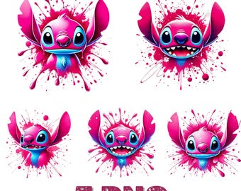Ängel png-paket, stygnpar png, stygnkärlek png, stygnängel png, stygn png, stygn och rosa stygn akvarell, stygn rosa clipart