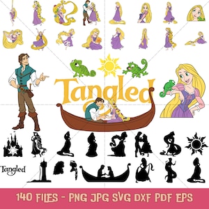 Lot Raiponce SVG, Svg enchevêtré, fichiers Svg Raiponce pour Cricut et Silhouette, Clipart Raiponce, Raiponce Png Svg téléchargement numérique